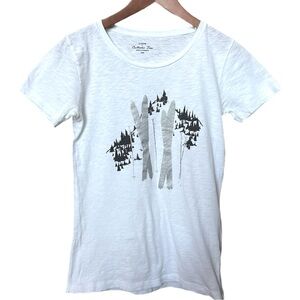 J. Crew Ski Tee with Silver Skis and Black Trees on White Shirt, Size XXS
